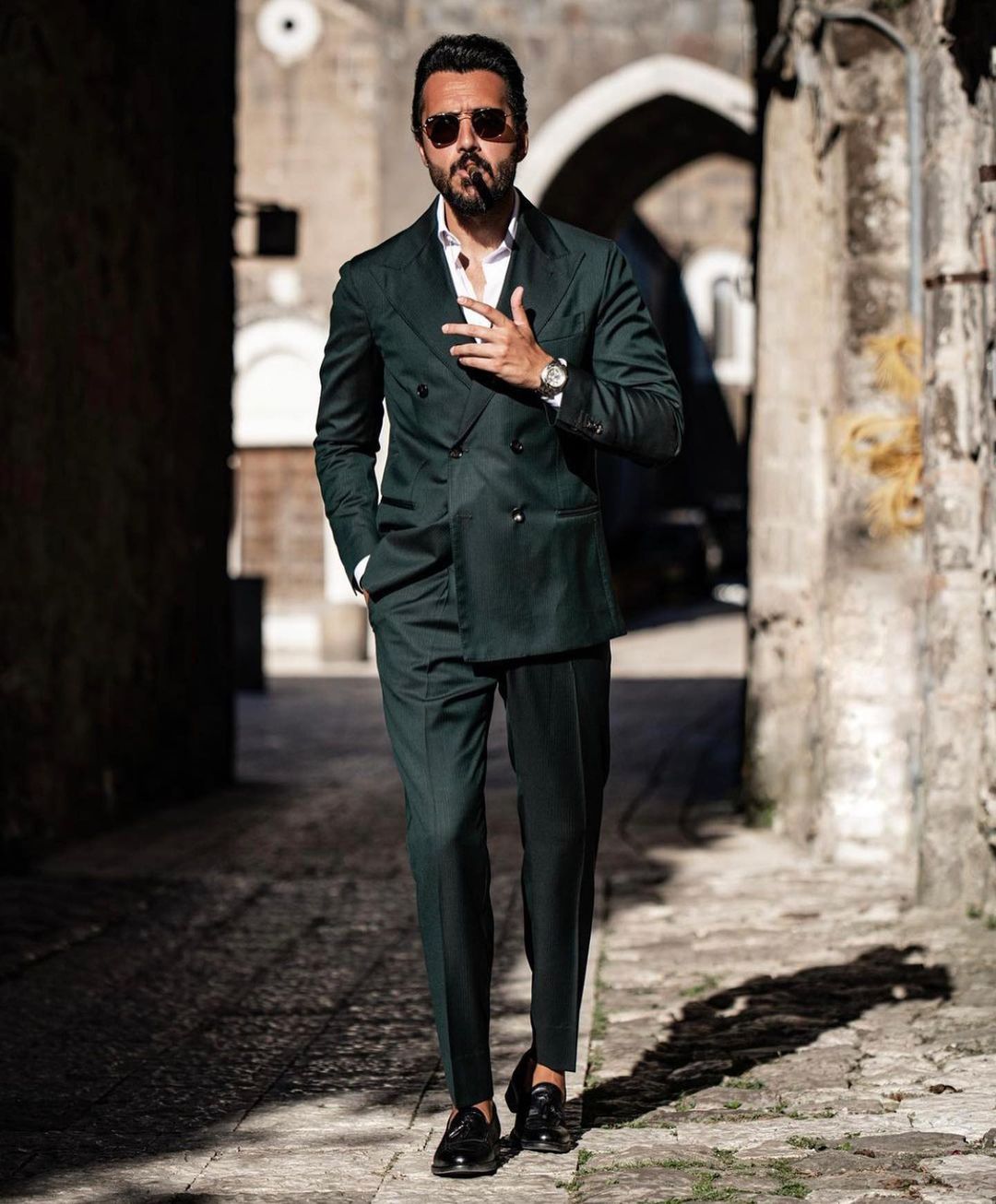 Tailored Mens Business Tuxedos Dark Green Double Breasted Men Pant Suit Prom Party Wedding Suits Outfit (Jacket+Pants)