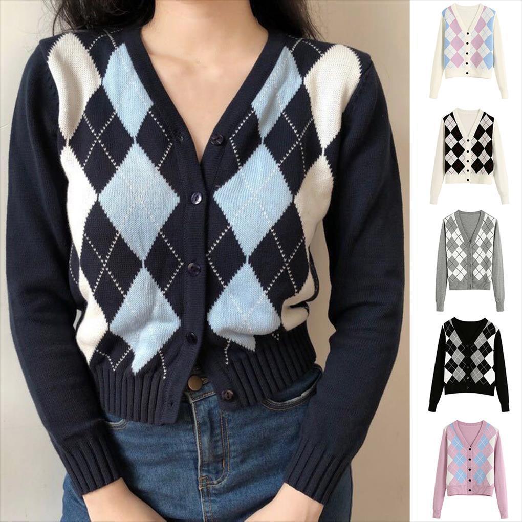 plaid knitted cropped cardigan women sweaters long sleeve blue woman autumn casual knitwear buttons streetwear, White;black
plaid knitted cropped cardigan women sweaters long sleeve blue woman autumn casual knitwear buttons streetwear, White;black