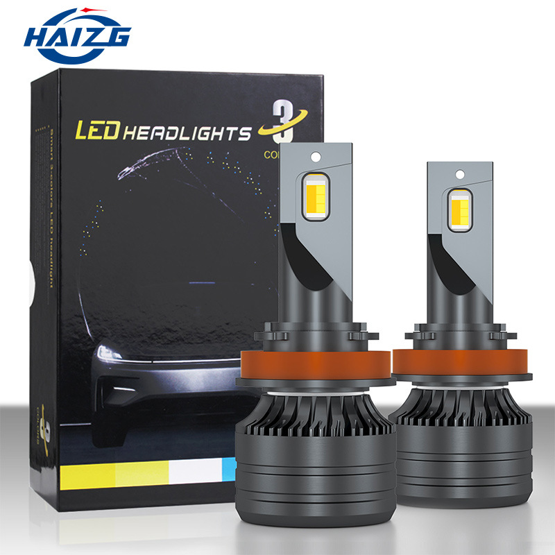 K9 Tri-color Car LED Light High and Low Beam Brittleness Headlight Color Changing Lamp H7 H4 Led Lighting 8000LM