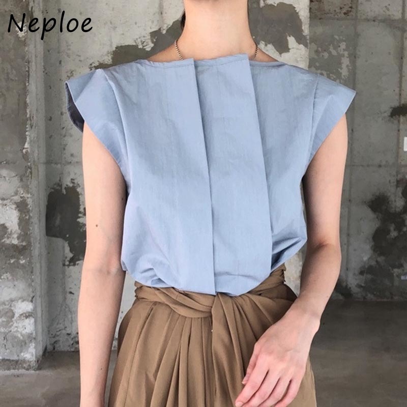 Work Style Ol Simple Pleat Blouse Women O Neck Short Sleeve Black Blusas Summer All Match Ladies Top 210422