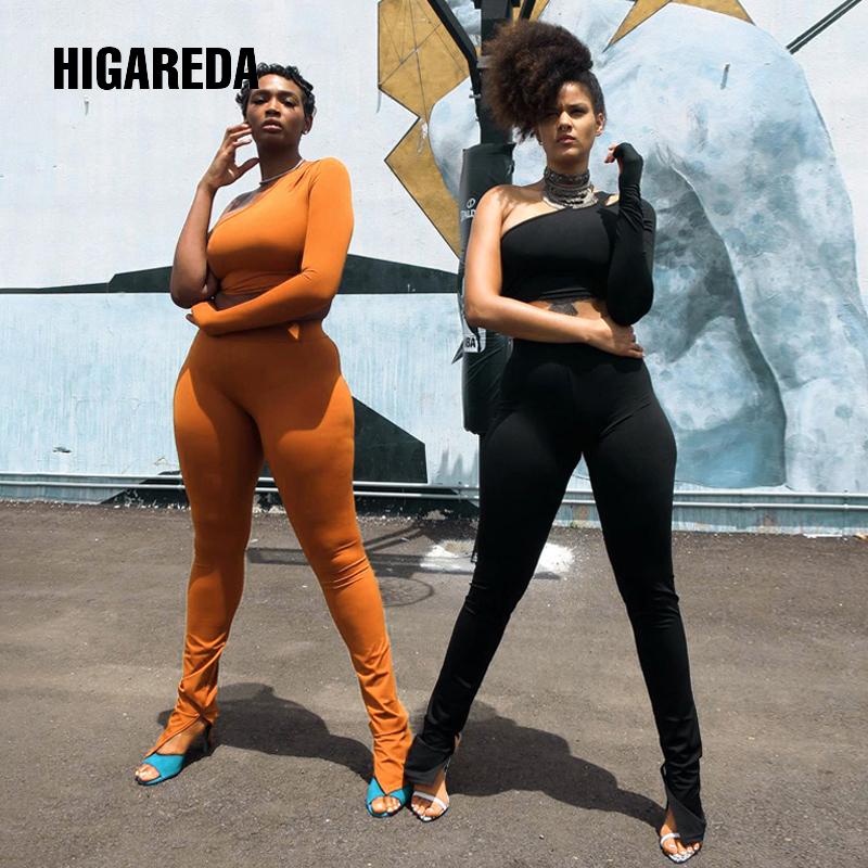 Long Sleeve One-Shoulder Hollow Out Cut Solid Tshirt Top Leggings 2 Pieces Set Autumn Winter Women Tracksuit Women's Tracksuits