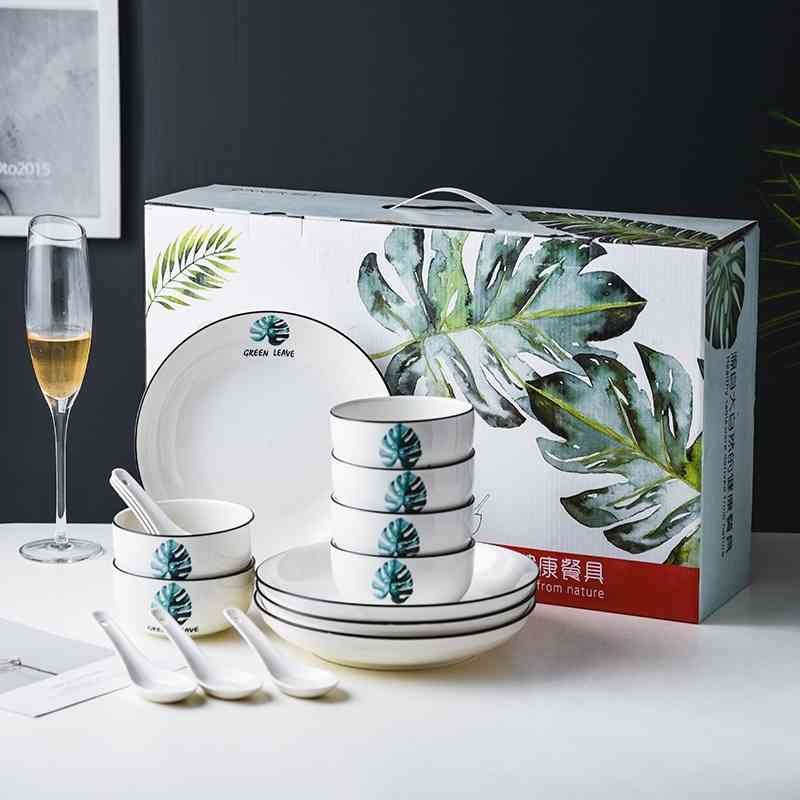 Nordic simple plant ceramic tableware blue white porcelain opening sales gift bowl and plate set
Nordic simple plant ceramic tableware blue white porcelain opening sales gift bowl and plate set
