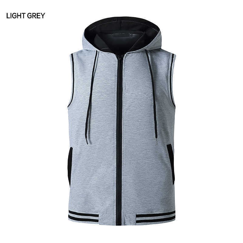 Fashion Sleeveless Hoodie Zipper T Shirt Men Clothing Summer Patchwork Casual Open Stitch Tshirt Man Pocket Tops Sportswer 210603