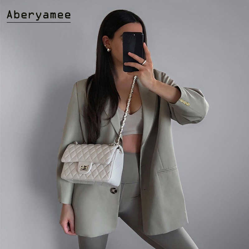 Aberyamee Women's Overshirt Oversized Blazer Long Sleeve Notched Jackets Autumn Pockets Ladies Outwear Green Clothes Female 210930