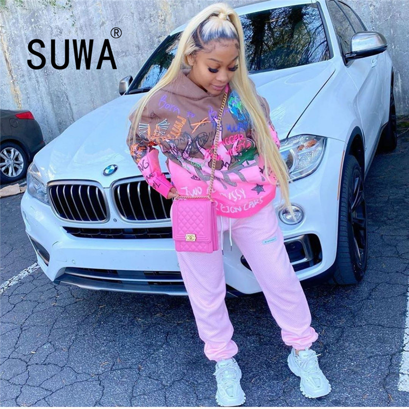 Trendy Chic Party Clubwear Pink Women Set Two Piece Outfits BF Style Sweatshirt Top Baggy Pants Tracksuit Fall Winter Streetwear 210525, Multi
Trendy Chic Party Clubwear Pink Women Set Two Piece Outfits BF Style Sweatshirt Top Baggy Pants Tracksuit Fall Winter Streetwear 210525, Multi