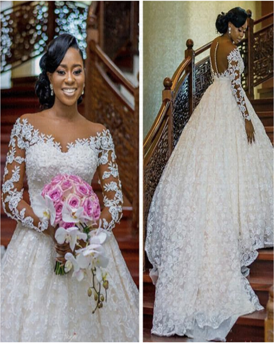 Arabic Luxurious Lace Wedding Dresses 2021 Sheer Neck Long Sleeves Bridal Dress Vintage Sexy Wedding Gowns