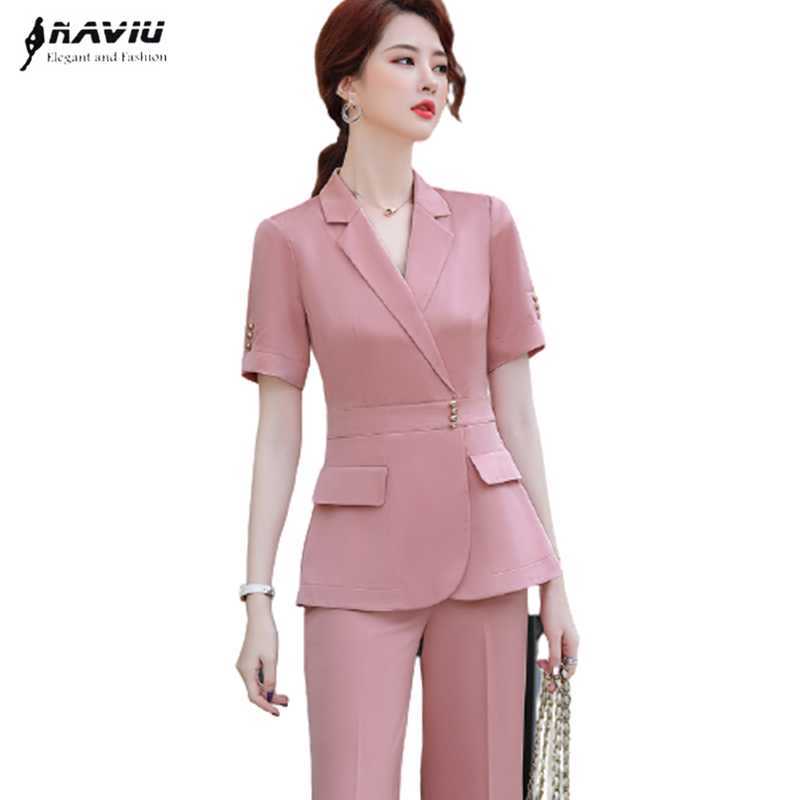 Women Fashion High-End Professional Pants Suit Summer Short Sleeve Blazer and Trousers Office Ladies Formal Work Wear 210604, Blue coat and pants
Women Fashion High-End Professional Pants Suit Summer Short Sleeve Blazer and Trousers Office Ladies Formal Work Wear 210604, Blue coat and pants