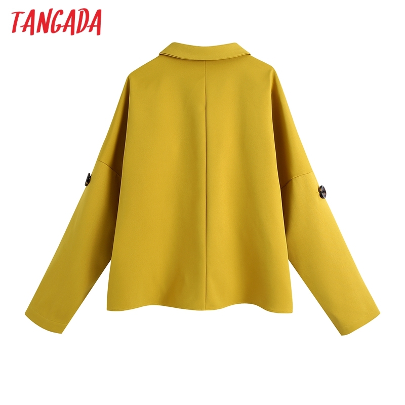 Women Fashion Oversized Yellow Spring Jacket Double Breasted Long Sleeve Female Outerwear Chic Tops BE526 210416