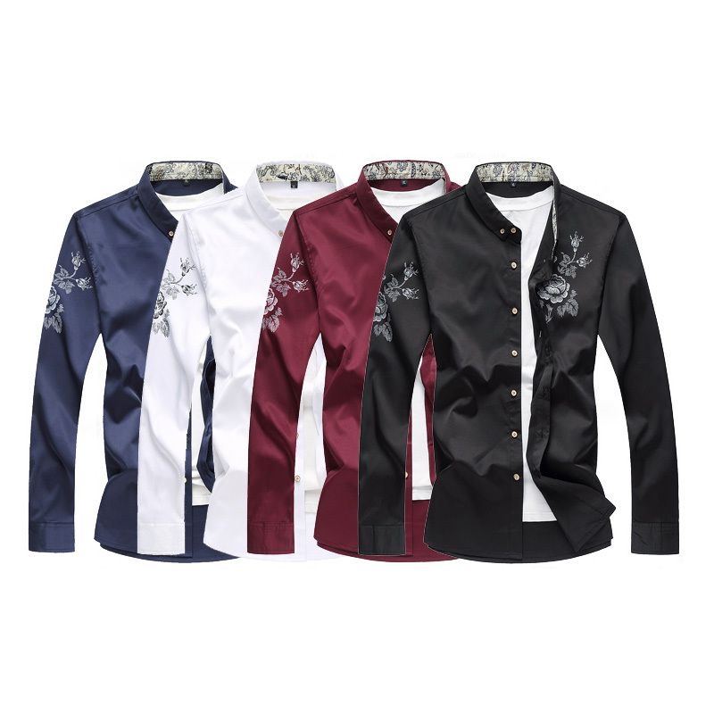 Spring Autumn Floral Shirts Men Casual Printed Long Sleeve Casual Male White Shirts 5XL 6XL 7XL 210412