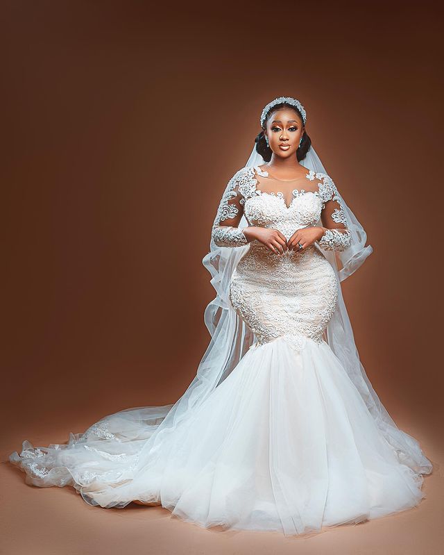 2022 Plus Size Arabic Aso Ebi Mermaid Lace Sexy Wedding Dress Long Sleeves Tulle Vintage Bridal Gowns Dresses ZJ523