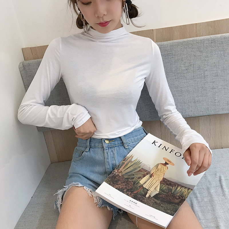 Design Korean Women Blouses Shirts Woman White Tops Women Long Sleeve Blouse Top Plus Size Woman Turtleneck Stretch Shirt Basic