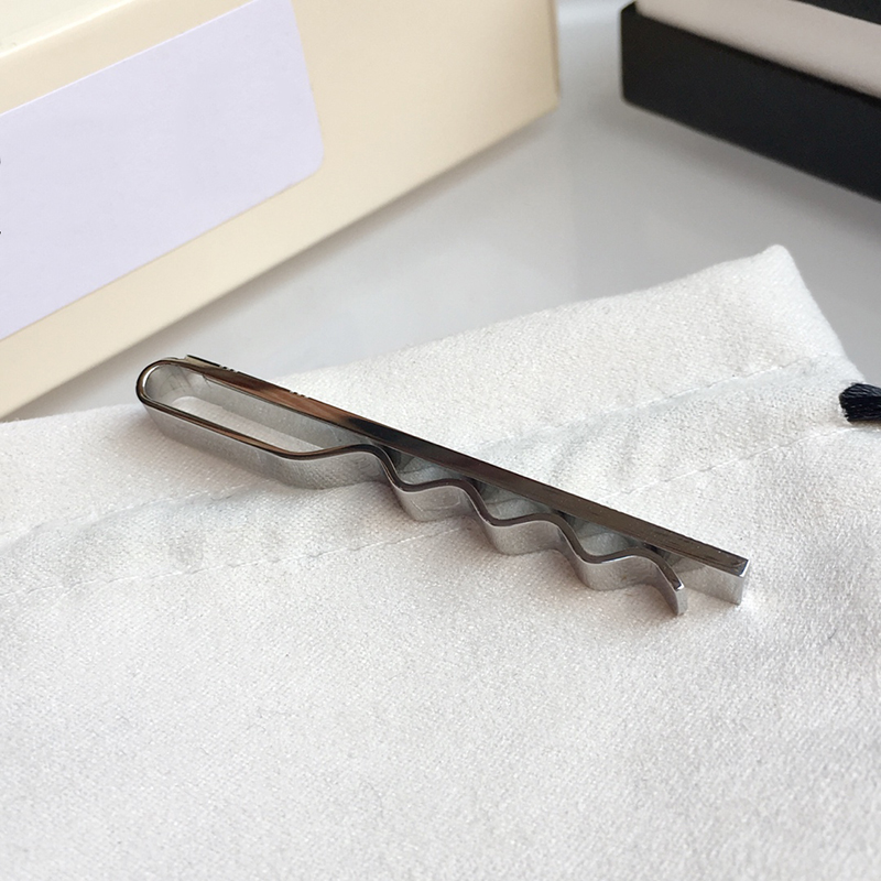 Tie Clip Titanium Steel Metal Fashion steels Silver Ties Pins Bar Buckle Pin with Box