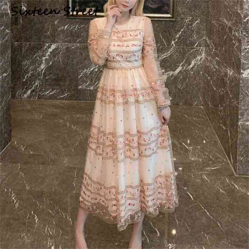Long Dress Woman Mesh Embroidery O-neck Full-sleeve Vintage Elegant vestido autumn spring party dress female clothing 210603, Design and color
Long Dress Woman Mesh Embroidery O-neck Full-sleeve Vintage Elegant vestido autumn spring party dress female clothing 210603, Design and color