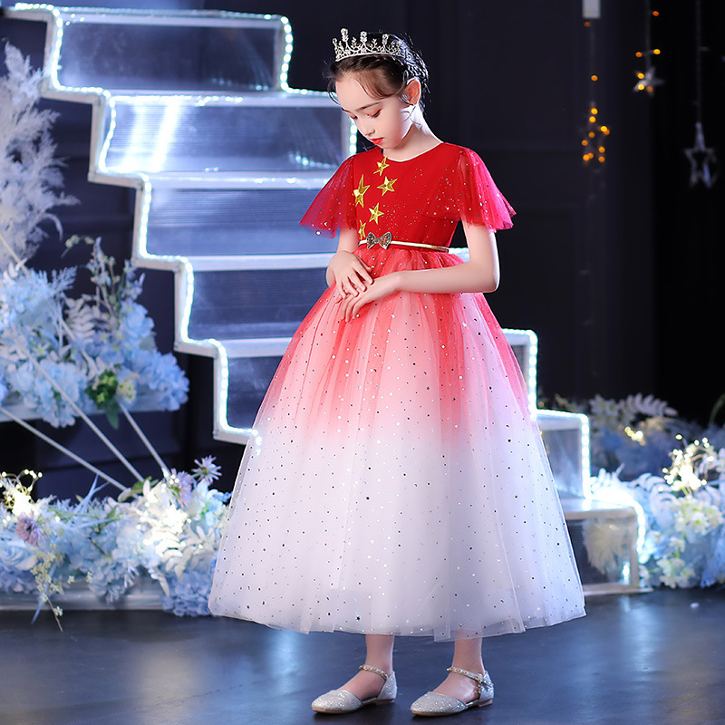 2021 Cute Flower Girl Dresses white red Appliqued Beaded Feather Girl Pageant Gown Cascading Ruffle Sweep Train Custom Made Birthday Gowns