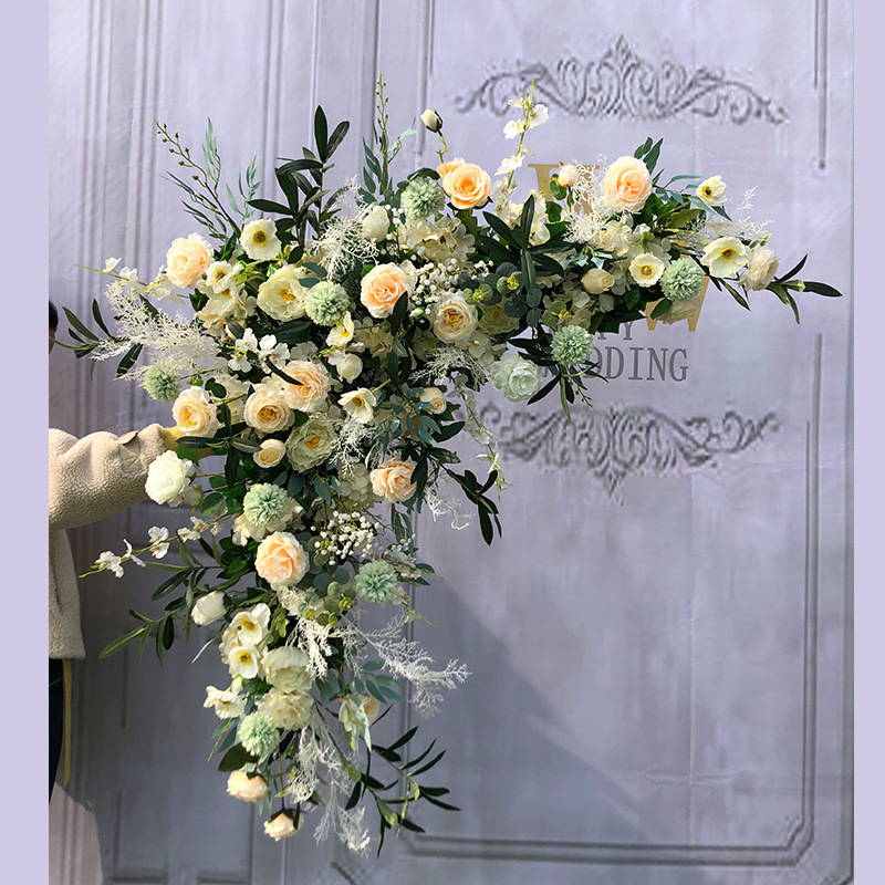 Simulation Corner Row Flower Wedding Auditorium Decoration Art Gallery Set Window Photography Background Triangle Floral Props(The logistics price Pls