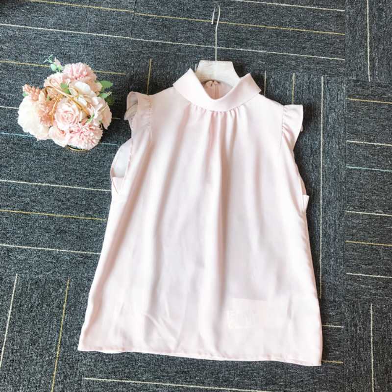 Flying Sleeve Stand Collar Pullover Women Tops Elegant Japan Style Women Blouse Simple Office Ladies Sweet Moda Blusas Mujer 210525