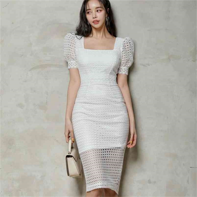 Summer Lace Hollow out Bodycon Dress Korea Women Elegant Square Collar Puff Sleeve OL Work Party Vestidos 210519, Black
Summer Lace Hollow out Bodycon Dress Korea Women Elegant Square Collar Puff Sleeve OL Work Party Vestidos 210519, Black
