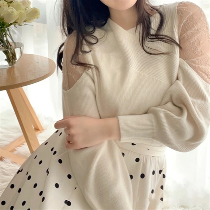 Spring Irregular Design Woman Sweaters Sexy Lace Hollow Out Patchwork Pullover Fashion Elegant Soft Knitted Tops 210519, White 
Spring Irregular Design Woman Sweaters Sexy Lace Hollow Out Patchwork Pullover Fashion Elegant Soft Knitted Tops 210519, White