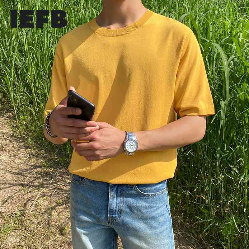 IEFB Summer Ice Silk Yellow Knitted Short Sleeve T-shirt For Men Round Collar Causal Tee Tops Korean Streetwear 9Y6597 210524, Camel
IEFB Summer Ice Silk Yellow Knitted Short Sleeve T-shirt For Men Round Collar Causal Tee Tops Korean Streetwear 9Y6597 210524, Camel