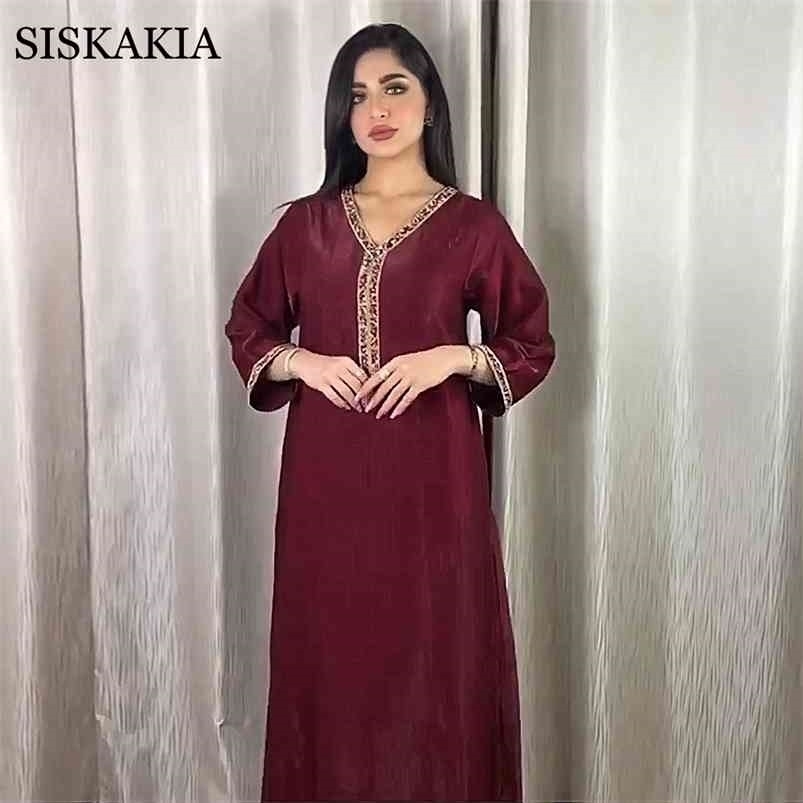 Siskakia Jalabiya Long Sleeve Maxi Dress for Women Fall Dubai Abaya Fashion Diamond Ribbon V Neck Muslim Arabic Robe 210701, Maroon dress
Siskakia Jalabiya Long Sleeve Maxi Dress for Women Fall Dubai Abaya Fashion Diamond Ribbon V Neck Muslim Arabic Robe 210701, Maroon dress