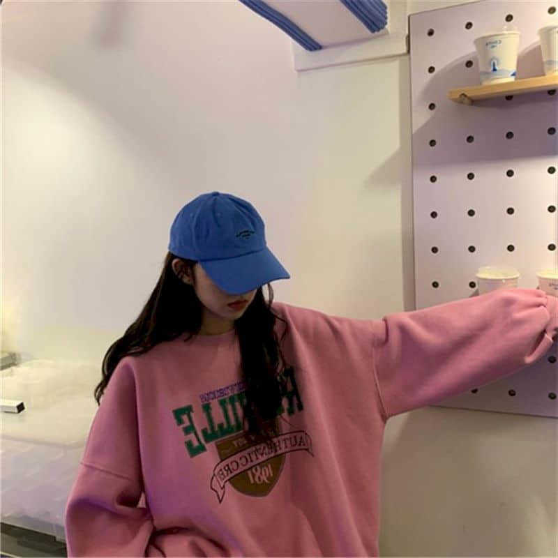 hoodies women sweatshirt Korean loose plus velvet long-sleeved pullover autumn and winter lazy style student print top 210526
