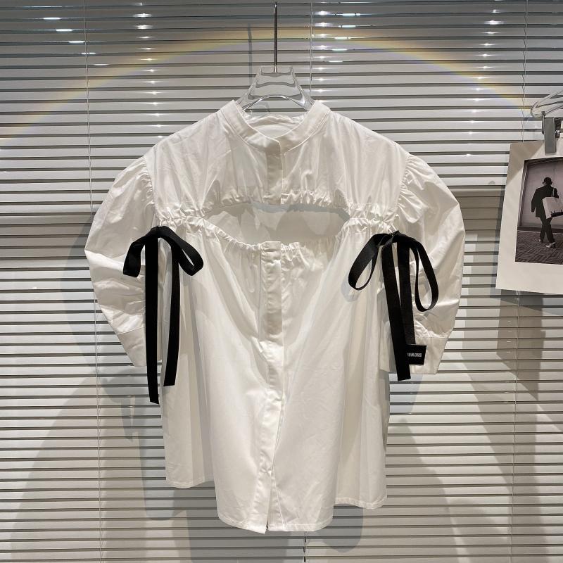 Spring Summer Fashion Casual Bow Puff Sleeve Temperament Hollow Out Short Shirt Top Women SK084 210525, White 
Spring Summer Fashion Casual Bow Puff Sleeve Temperament Hollow Out Short Shirt Top Women SK084 210525, White