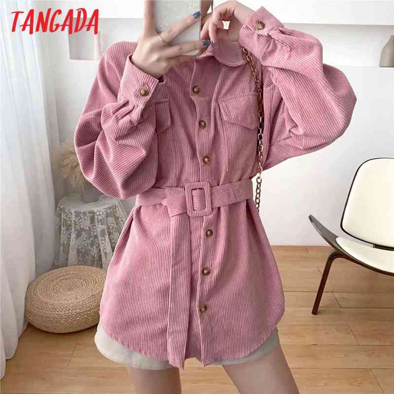 Women Oversized Corduroy Shirt with Slash Long Sleeve Chic Female Casual Tops Blusas HX05 210416