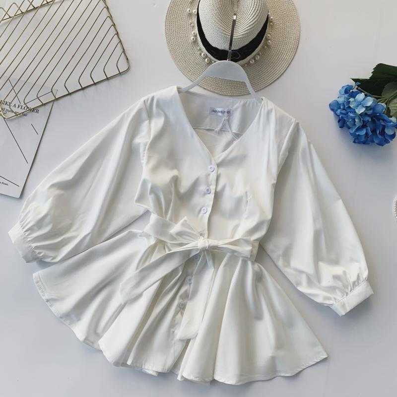 Women Pure Color V Collar Half Sleeve Single Breasted Slim Waist Casual Shirt Blouse Camisas Mujer Harajuku Shirts Tops E486 210527