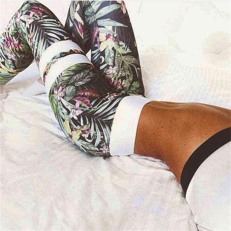Sale Digital Printing High Waist Casual Leggings Leaf Lady Sports Yo-ga Nine Pants Fashion Fitness 211215