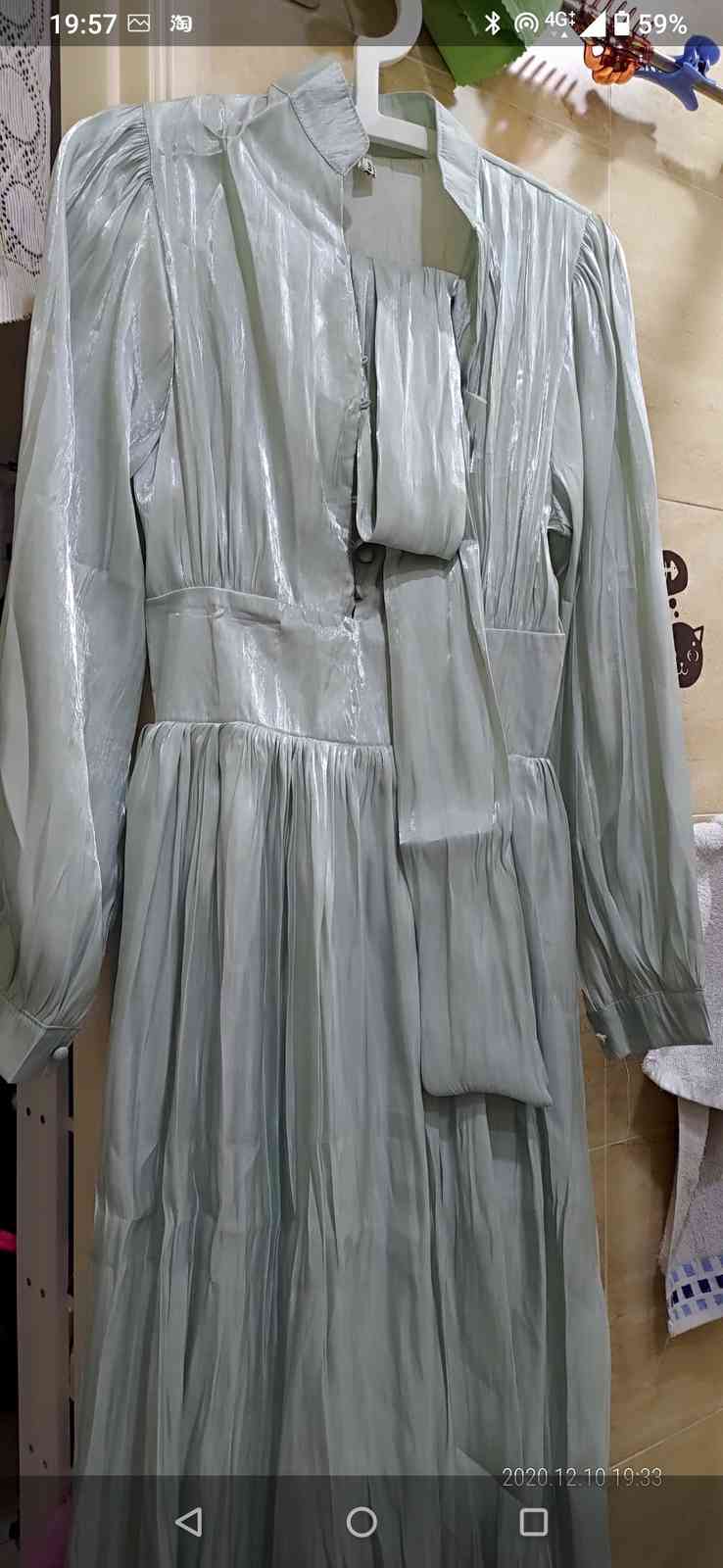 [EWQ] Spring Female New Stand Collar Single Breasted Solid Color Long Lantern Sleeve Minimalist Pleated A-Line Dress 8D1008 210409