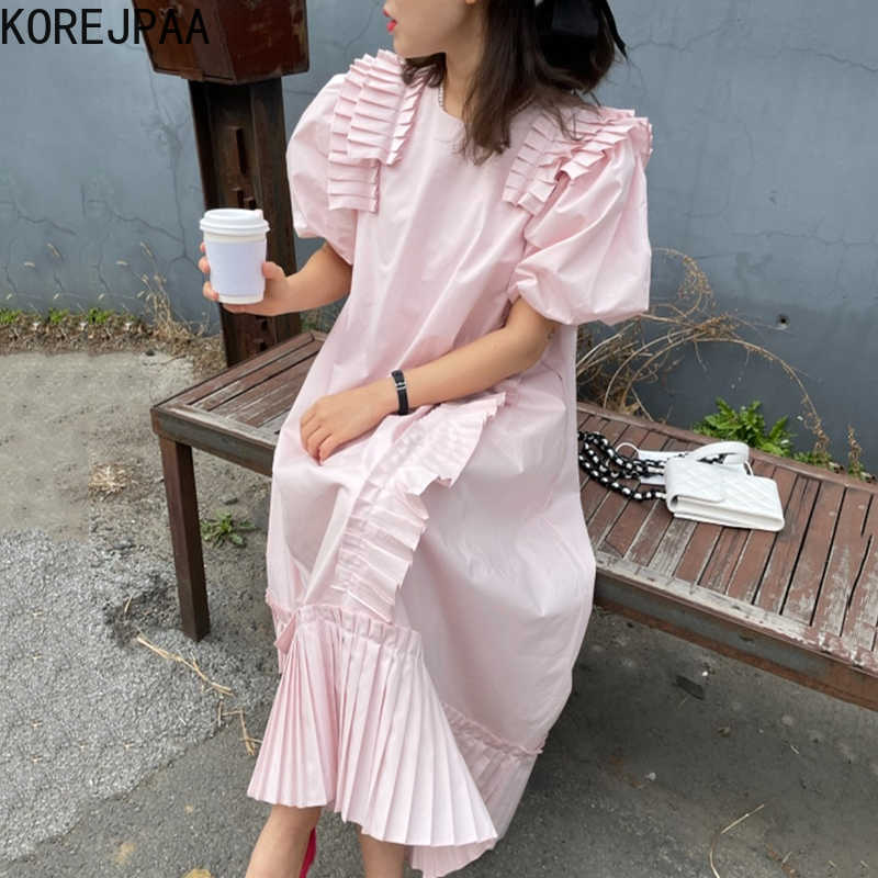 Korejpaa Women Dress Chic Temperament Round-neck Organ Side Stitching Casual Loose Irregular Bubble Sleeve Dress Long Skirt 210526, Pink
Korejpaa Women Dress Chic Temperament Round-neck Organ Side Stitching Casual Loose Irregular Bubble Sleeve Dress Long Skirt 210526, Pink