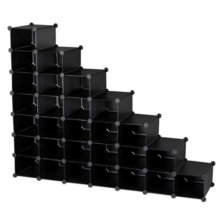 2022 Boxes & Bins 7-Tier Shoe Rack Space Saving 28-Pair Plastic Units Cabinet Storage Organizer Ideal for Entryway Hallway Bathroom Living Room Black