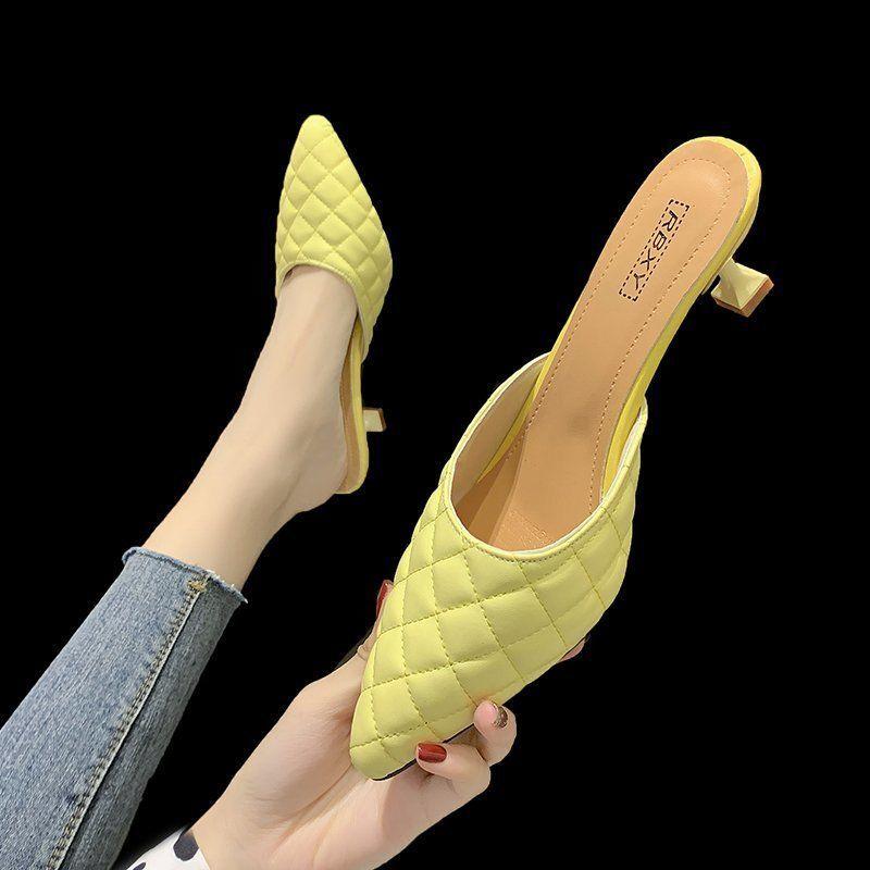 Slippers Pointed Fashion Fine Muller Female, Beige