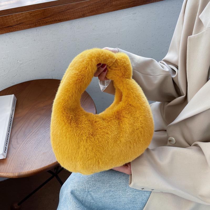 Evening Bags Fashion Luxury Faux Fur Half Moon Women's Handbags Designer Lady Hand Fluffy Soft Plush Warm Winter Clutch Shoulder