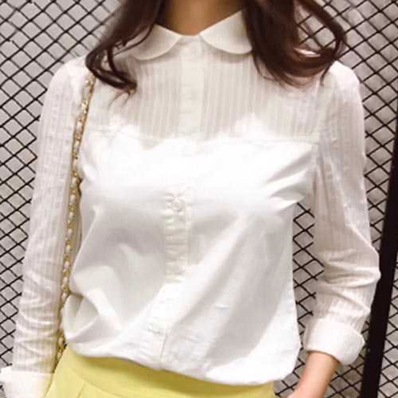 Spring Autumn Korea Fashion Women Shirts Long Sleeve Patchwork Striped White Shirt 100% Cotton Female Casual Blouses D195 210512