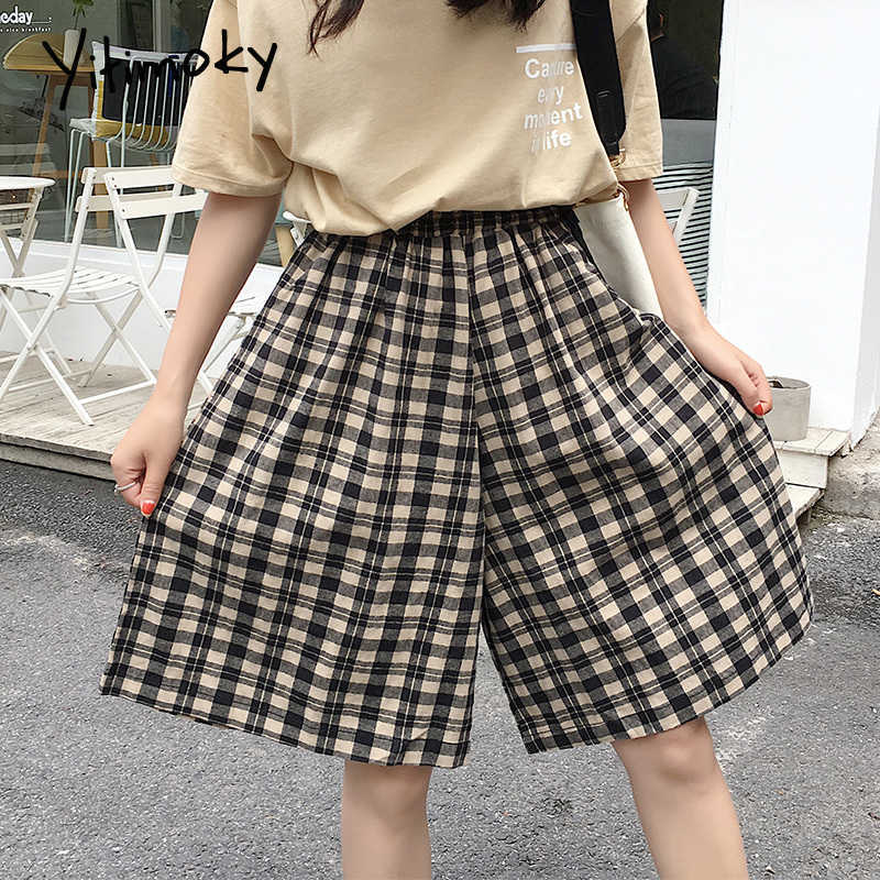 plaid women shorts Elastic Waist Japan Style high waist for harajuku short plus size 5XL Loose 210714