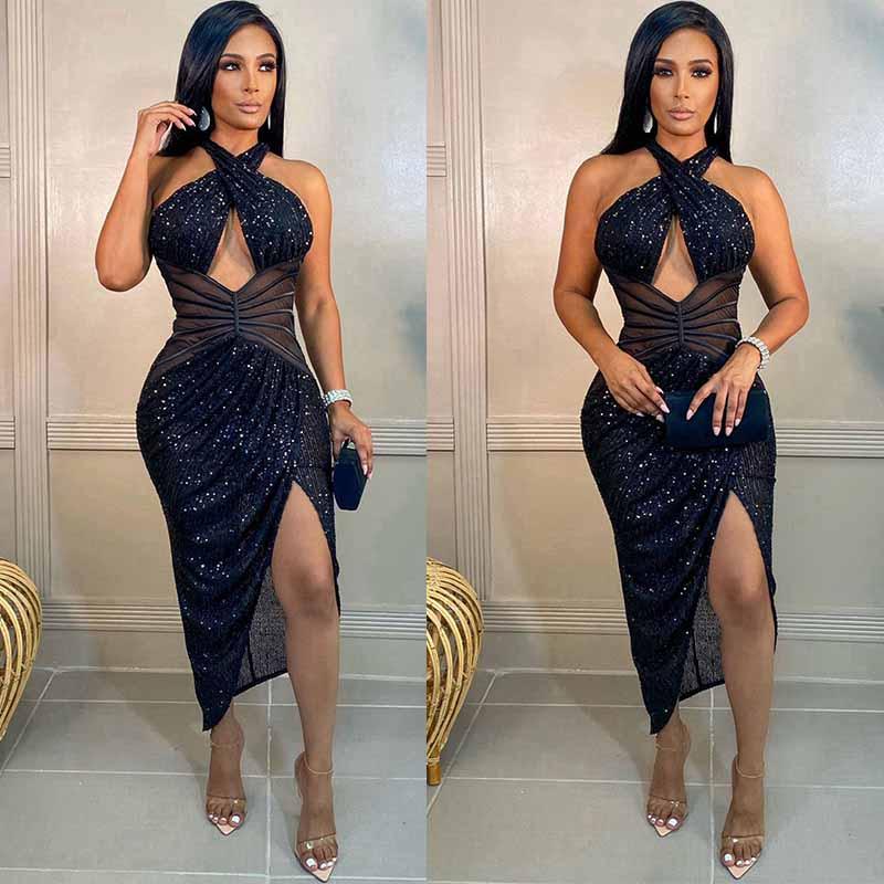 Casual Dresses Strapless Halter Hollow Mesh Long Party Dress Women' Single Sleeveless Side High Split Elegant Vestidos, Khaki
Casual Dresses Strapless Halter Hollow Mesh Long Party Dress Women' Single Sleeveless Side High Split Elegant Vestidos, Khaki