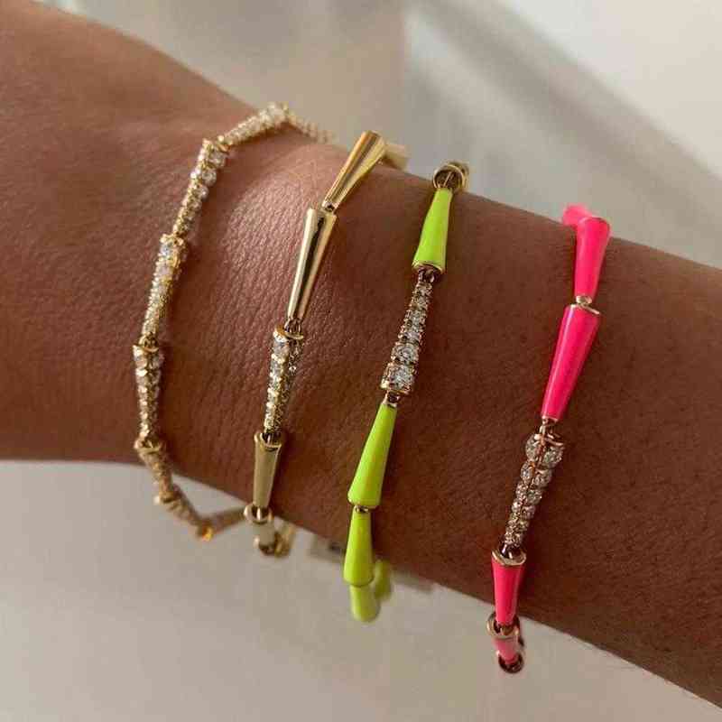 High Quality Gold Color Summer Winter Selling Rainbow Colorful Jewelry Neon Enamel Bullet Beaded Bracelet 220117