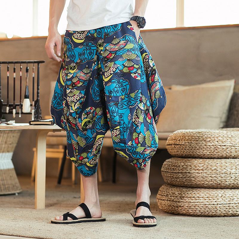Men Pants Men's Wide Crotch Harem Loose Large Cropped Trousers Wide-legged Bloomers Korean Style Baggy