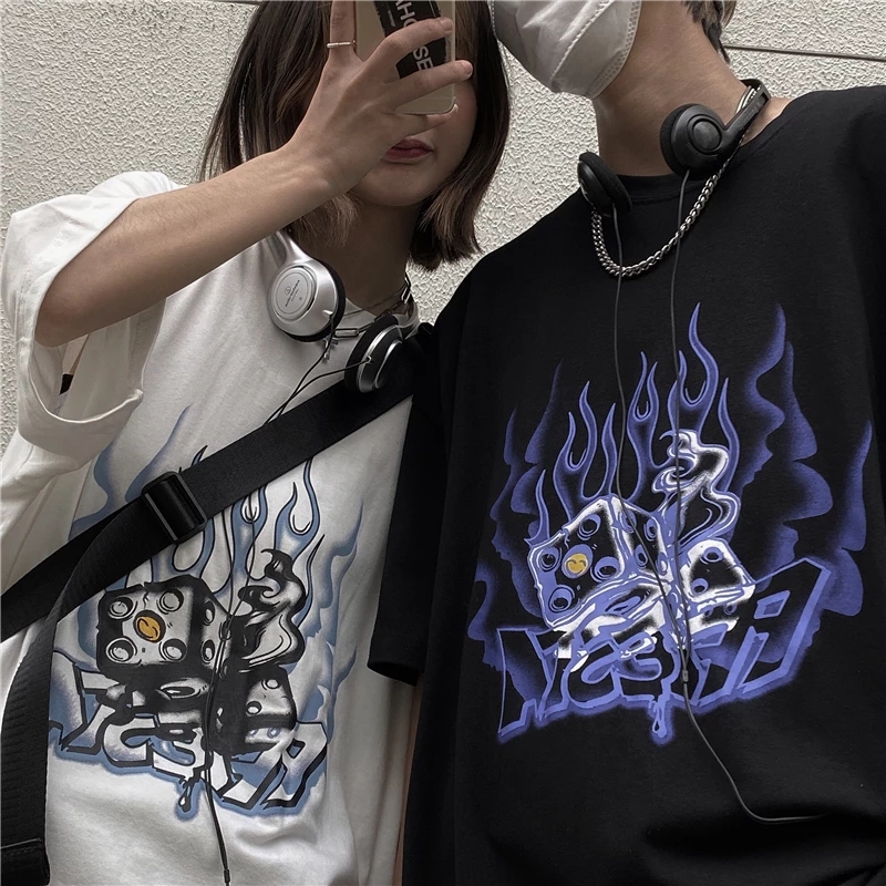 Dark retro Blue Flame Print Loose Women t shirt Short Sleeves Aesthetics Graphic Sleeve Cotton tee Female Camisetas Verano Mujer, White
Dark retro Blue Flame Print Loose Women t shirt Short Sleeves Aesthetics Graphic Sleeve Cotton tee Female Camisetas Verano Mujer, White
