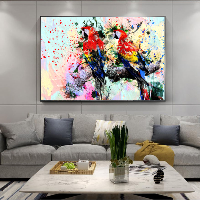 Large Size Watercolor Animal Poster Canvas Painting Wall Art Abstract Parrot Picture HD Print For Living Room Home Decor