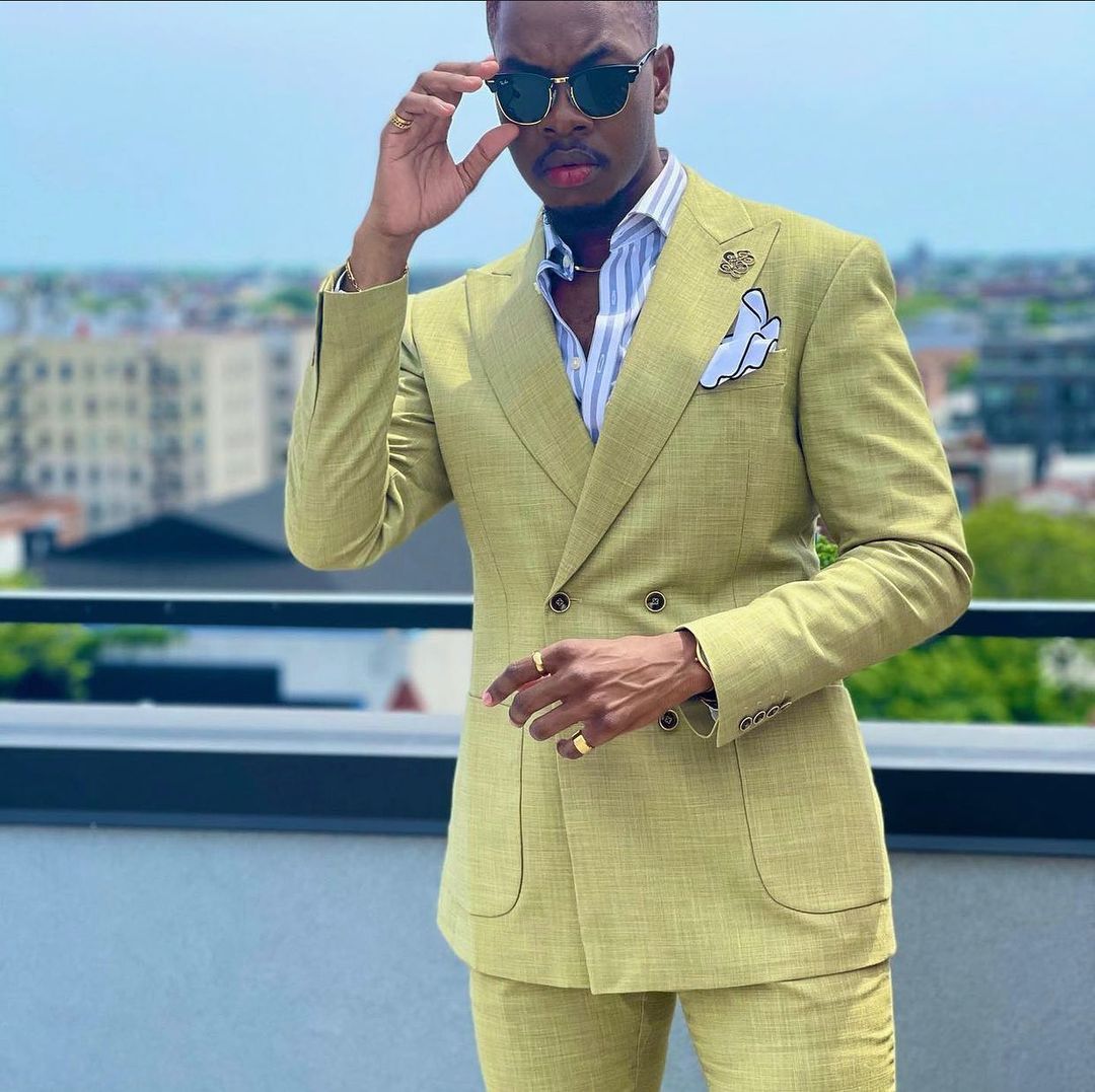 Two-Pieces Business Casual Yellow Men Suits Double Breasted Custom Made Slim Suit Fit Groom Party Coat Tailored Work Wear