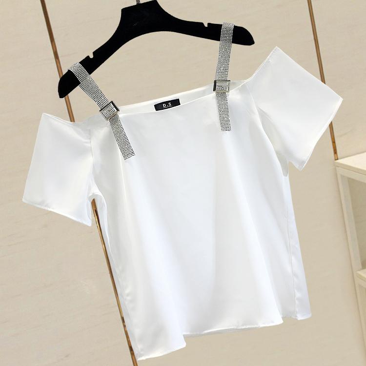 Women's Blouses & Shirts Off The Shoulder Female Chiffon Summer Fashion Diamond Slash Neck Top Solid Color Short Sleeve Camisole White
Women's Blouses & Shirts Off The Shoulder Female Chiffon Summer Fashion Diamond Slash Neck Top Solid Color Short Sleeve Camisole White