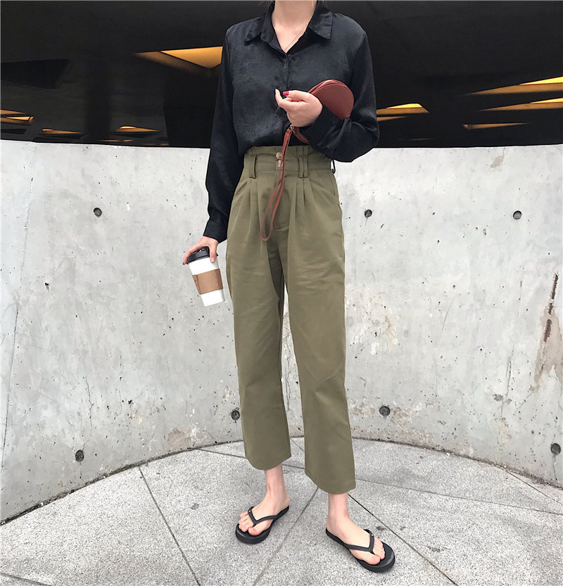 Green Straight High Quality Solid Plus Vintage Waist Streetwear Women Loose OL Fashion Office Lady Trousers 210421