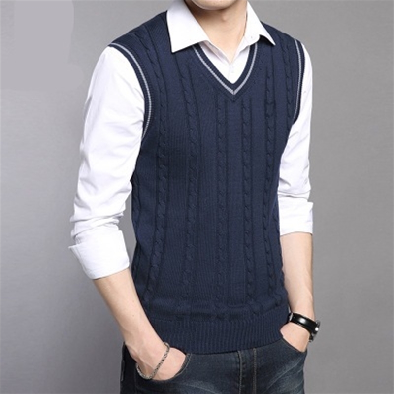 Fashionable Sweater Vest Mens Korean Style V-neck Sleeveless Knitted Male Casual Loose Twisted Flower Tops Pull Sans Manche 210604