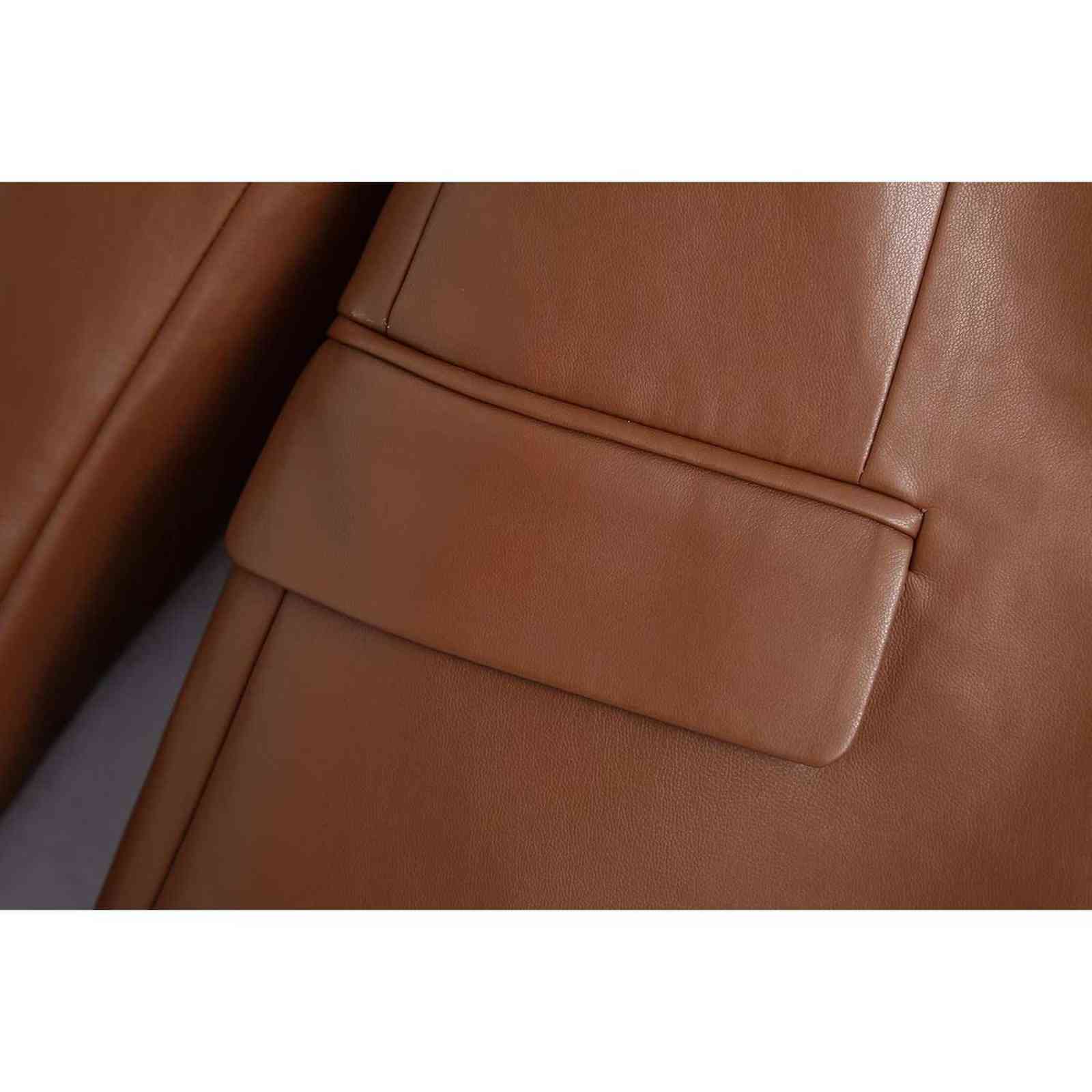 DUOPERI Fashion Faux Leather Blazer Women Elegant Long Sleeves Double breasted Office Lady Suit Female veste femme 211122
