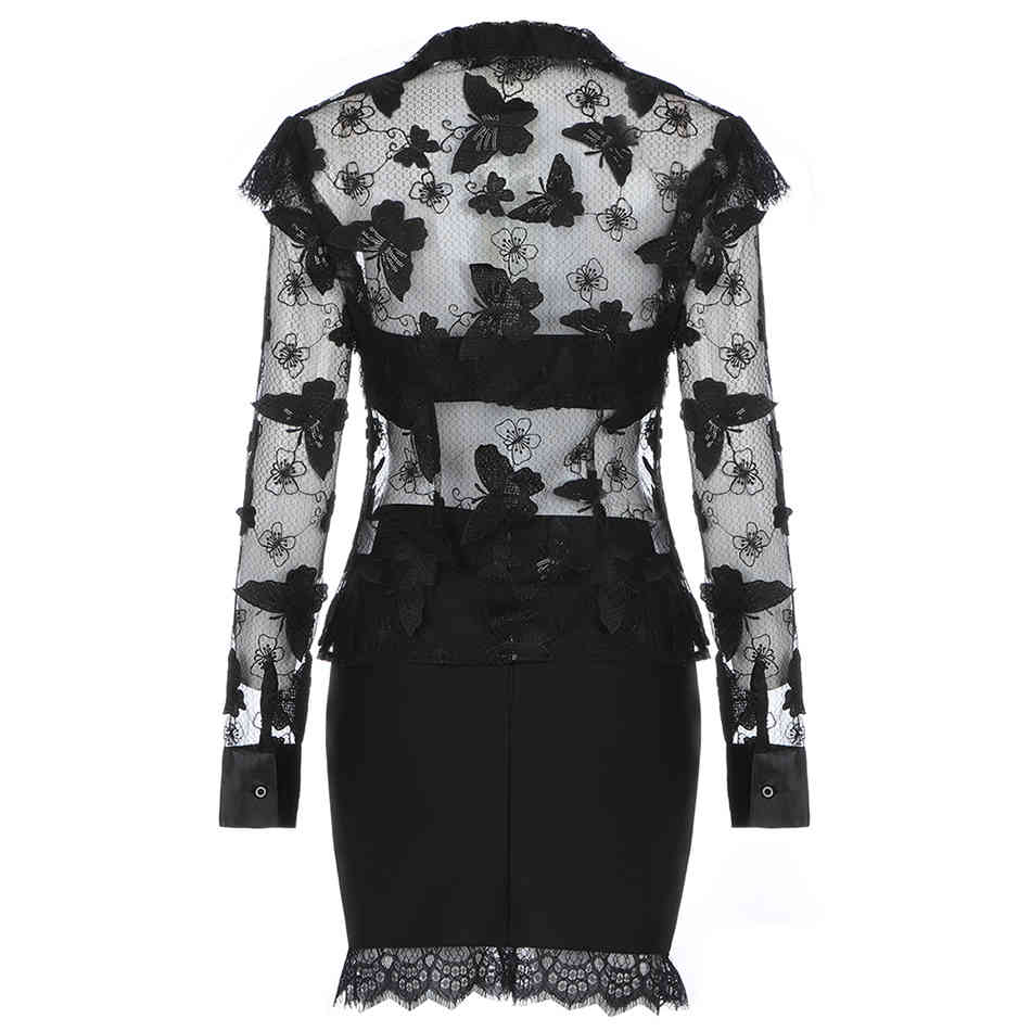 Free Sexy Women's Dress O-Neck Long Sleeve Lace Patchwork Bandage Black Bodycon Club Party Vestido 210524