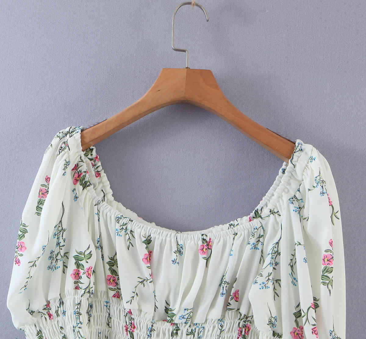 Sexy Elastic Ruched Floral Print Tank Tops Women Summer Short Puff Sleeve Square collar Crop Top High Waist Tees 210429