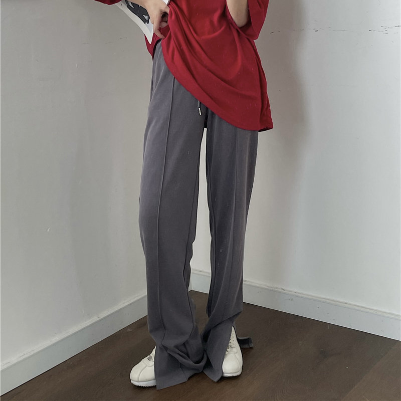 Solid Loose Elastic Sports All Match Split Trousers Girls Summer Casual High Waist Straight Femme Chic Pants 210421