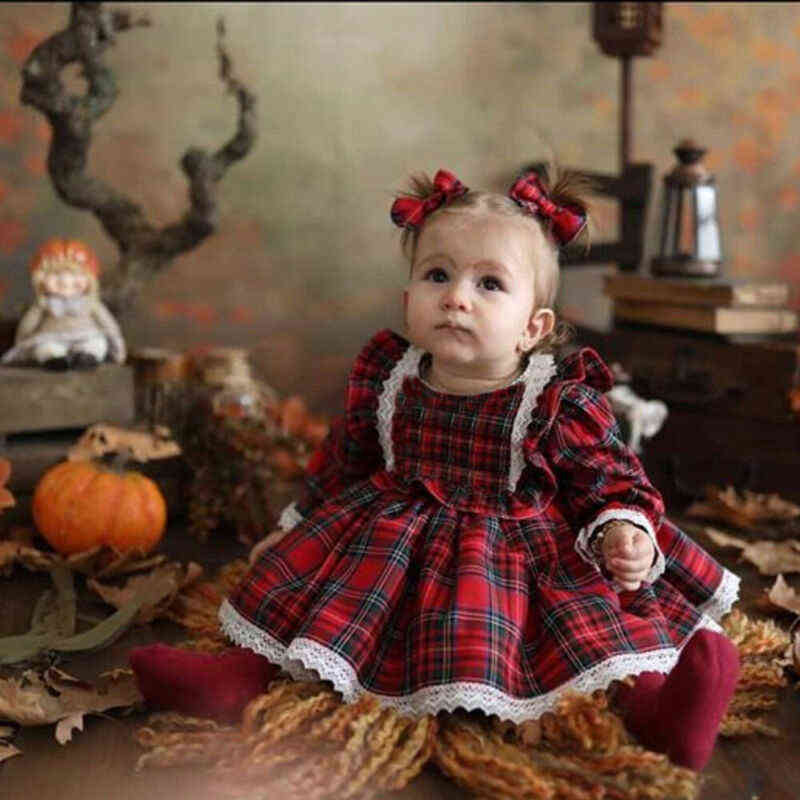 1-6Y Christmas Girls Red Dress Toddler Baby Kid Girls Lace Ruffles Tutu Party Dress Plaid Xmas Costumes Children Clothes 211130